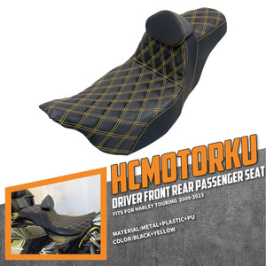 Driver & Passenger Seat w/ Backrest Gold Yellow Stitching For Harley Touring 2009-2023 | HCmotorku
