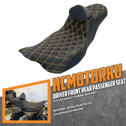 Driver & Passenger Seat w/ Backrest Gold Yellow Stitching For Harley Touring 2009-2023 | HCmotorku