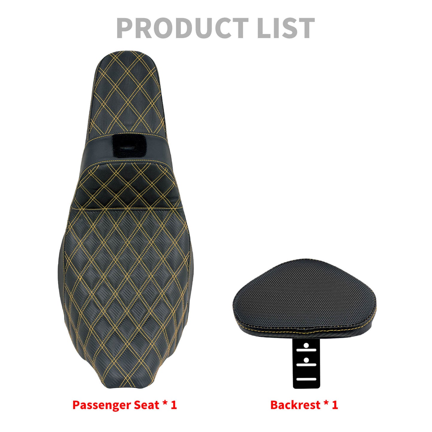 Driver & Passenger Seat w/ Backrest Gold Yellow Stitching For Harley Touring 2009-2023 | HCmotorku