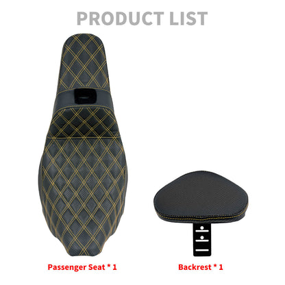 Driver & Passenger Seat w/ Backrest Gold Yellow Stitching For Harley Touring 2009-2023 | HCmotorku