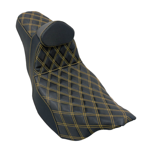 Driver & Passenger Seat w/ Backrest Gold Yellow Stitching For Harley Touring 2009-2023 | HCmotorku