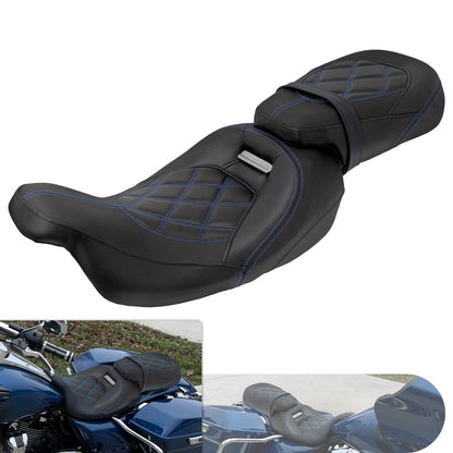 Low Profile Driver Passenger Pillion Seat Blue Fit For Haley Touring 2009-2023 | HCmotorku