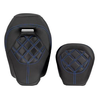 Low Profile Driver Passenger Pillion Seat Blue Fit For Haley Touring 2009-2023 | HCmotorku