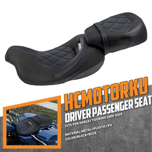 Low Profile Driver Passenger Pillion Seat Blue Fit For Haley Touring 2009-2023 | HCmotorku