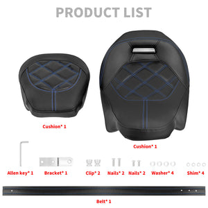 Low Profile Driver Passenger Pillion Seat Blue Fit For Haley Touring 2009-2023 | HCmotorku