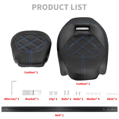 Low Profile Driver Passenger Pillion Seat Blue Fit For Haley Touring 2009-2023 | HCmotorku
