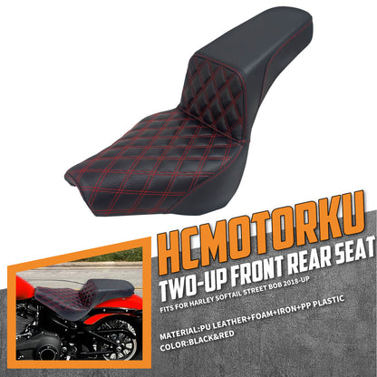 Bevel Two-Up Seat Driver Passenger Red Line Fit for Harley Softail 2018-2025 | HCmotorku