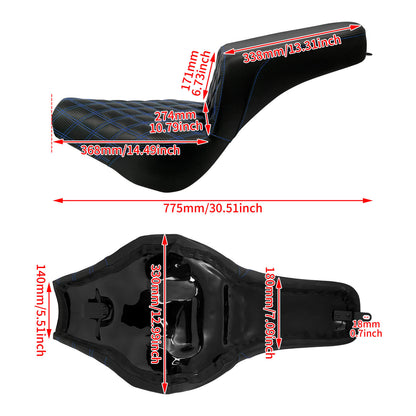 Bevel Two-Up Seat Driver Passenger Blue Line Fit for Harley Softail 2018-2025 | HCmotorku