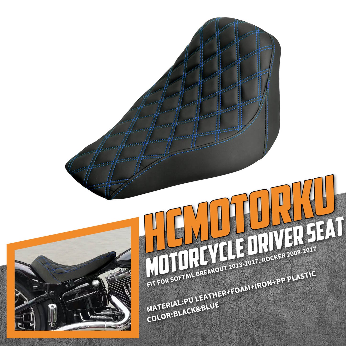 Driver Seat Front Black Solo Blue Line For Harley Softail Rocker 2008-2017 | HCmotorku
