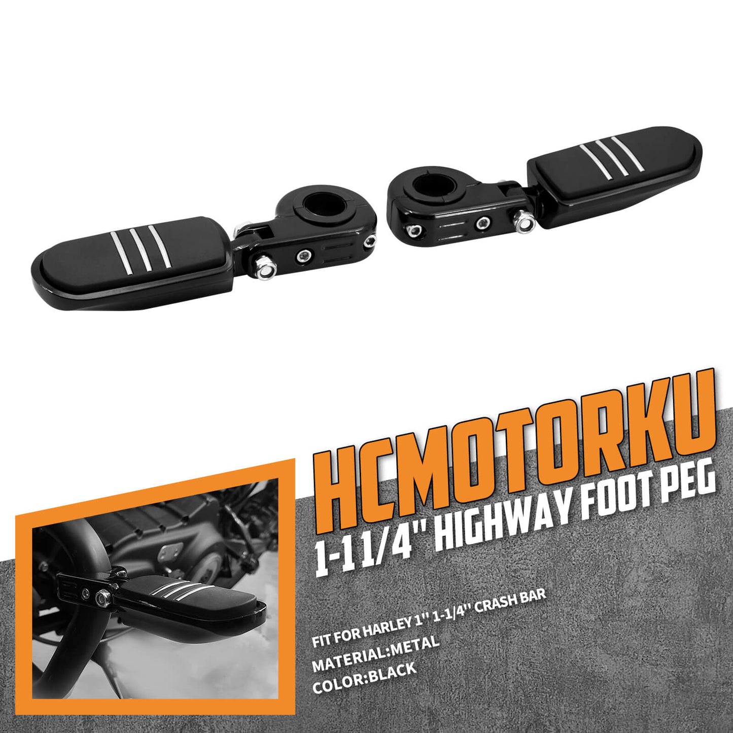 Highway Pegs Foot Rests w/ 1.25" Engine Guard Mount Black Fit For Harley Touring | HCmotorku