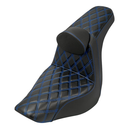 Driver Passenger Gel Seat Blue Line w/ Backrest For Harley Low Rider 2018-2024 | HCmotorku
