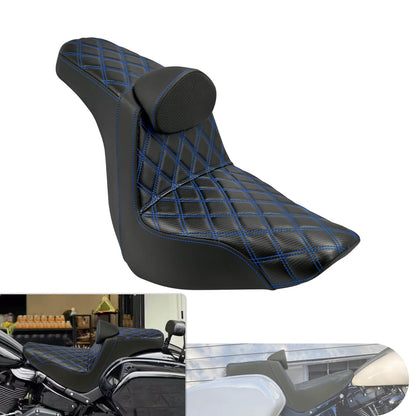 Driver Passenger Gel Seat Blue Line w/ Backrest For Harley Low Rider 2018-2024 | HCmotorku