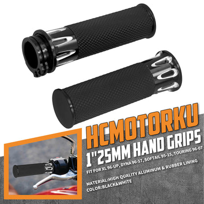 1" CNC Cut Handlebar Hand Grips Black Fit For Harley Sportster XL Dyna Softail | HCmotorku