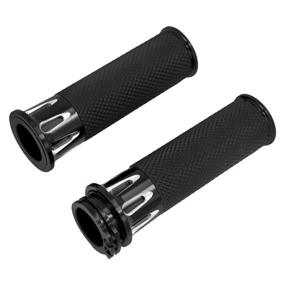 1" CNC Cut Handlebar Hand Grips Black Fit For Harley Sportster XL Dyna Softail | HCmotorku