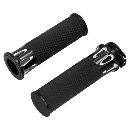 1" CNC Cut Handlebar Hand Grips Black Fit For Harley Sportster XL Dyna Softail | HCmotorku