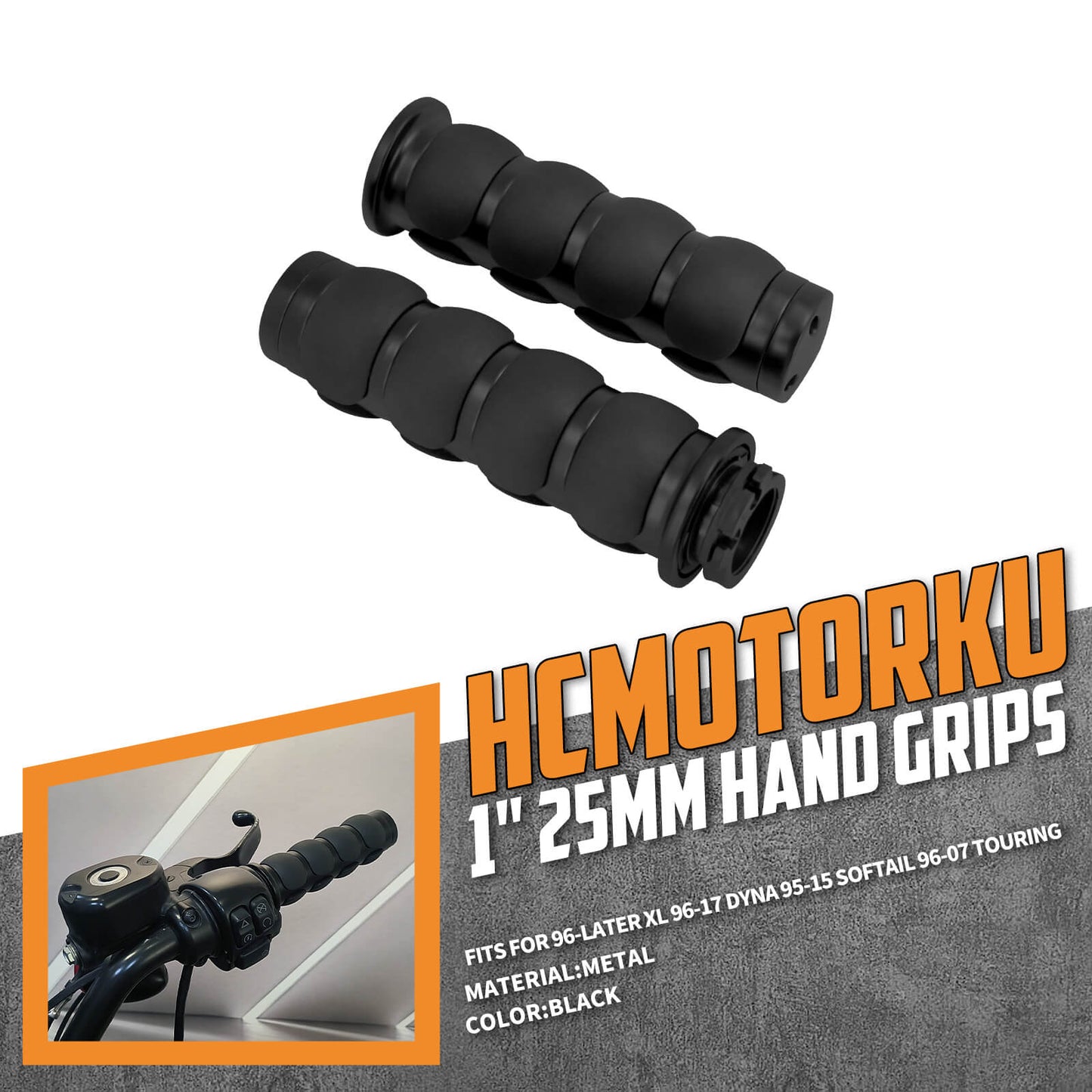 1" Non-Slip Rubber Handlebar Hand Grips Black For Harley Honda Yamaha Kawasaki | HCmotorku