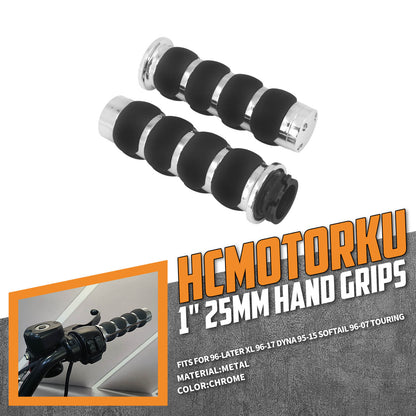 1" Non-Slip Rubber Handlebar Hand Grips Chrome For Harley Honda Yamaha Kawasaki | HCmotorku