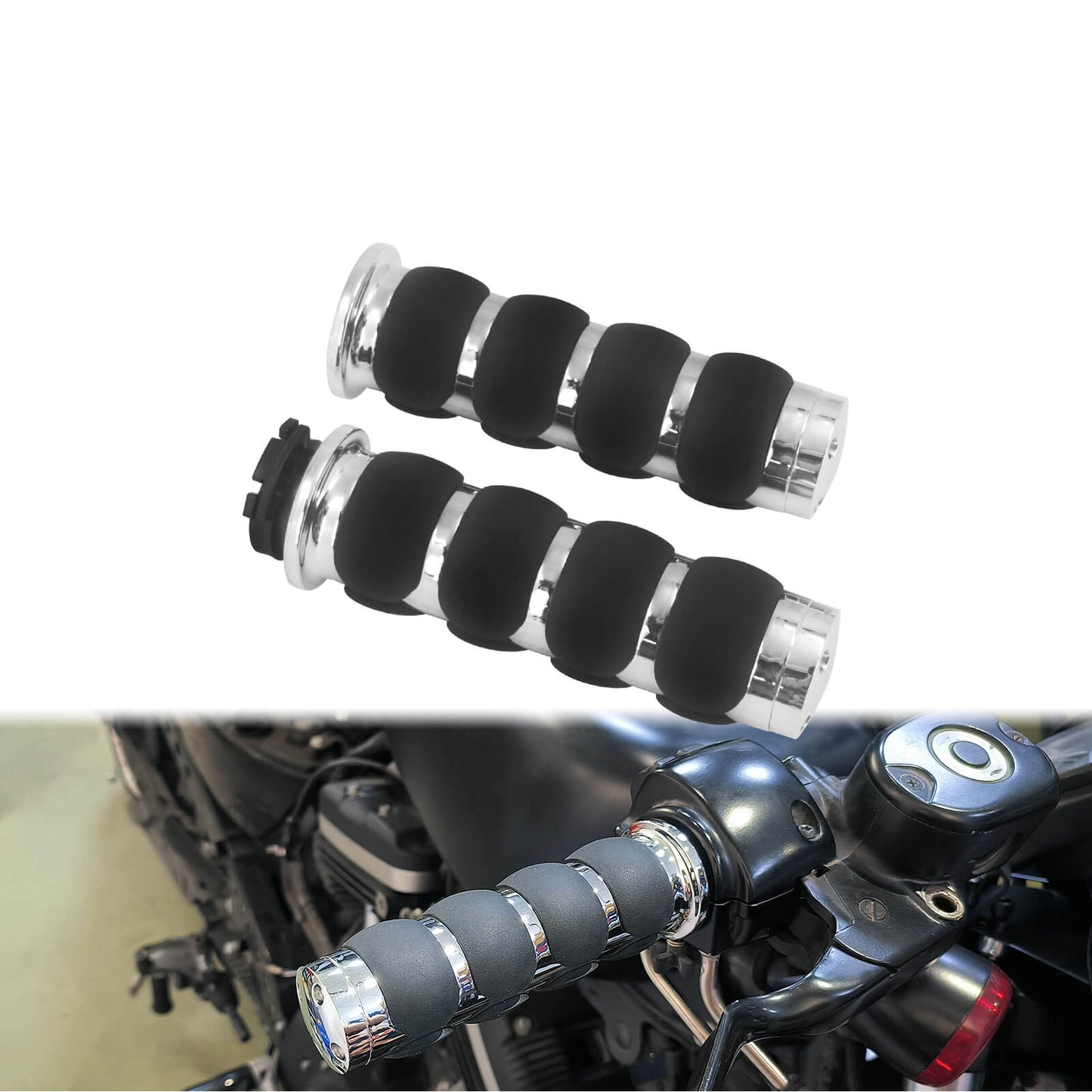 1" Non-Slip Rubber Handlebar Hand Grips Chrome For Harley Honda Yamaha Kawasaki | HCmotorku