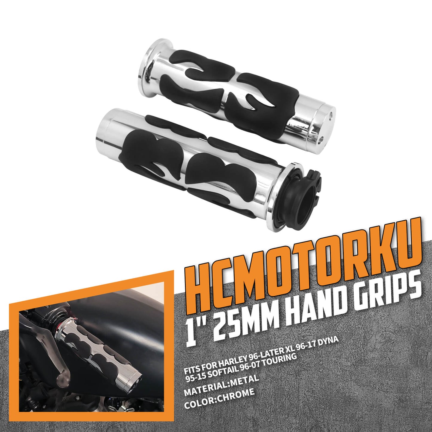 1" Handlebar Hand Grips Chrome Fit For Harley Softail Fat Boy Night Train 1995-2015 | HCmotorku