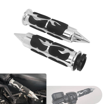 1" Spike Handlebar Hand Grips Custom Flame Chrome Fit For Harley Softail Dyna | HCmotorku