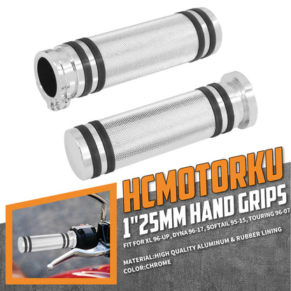 1" CNC Handlebar Hand Grips Chrome Fit For Harley Sportster XL Touring Softail | HCmotorku