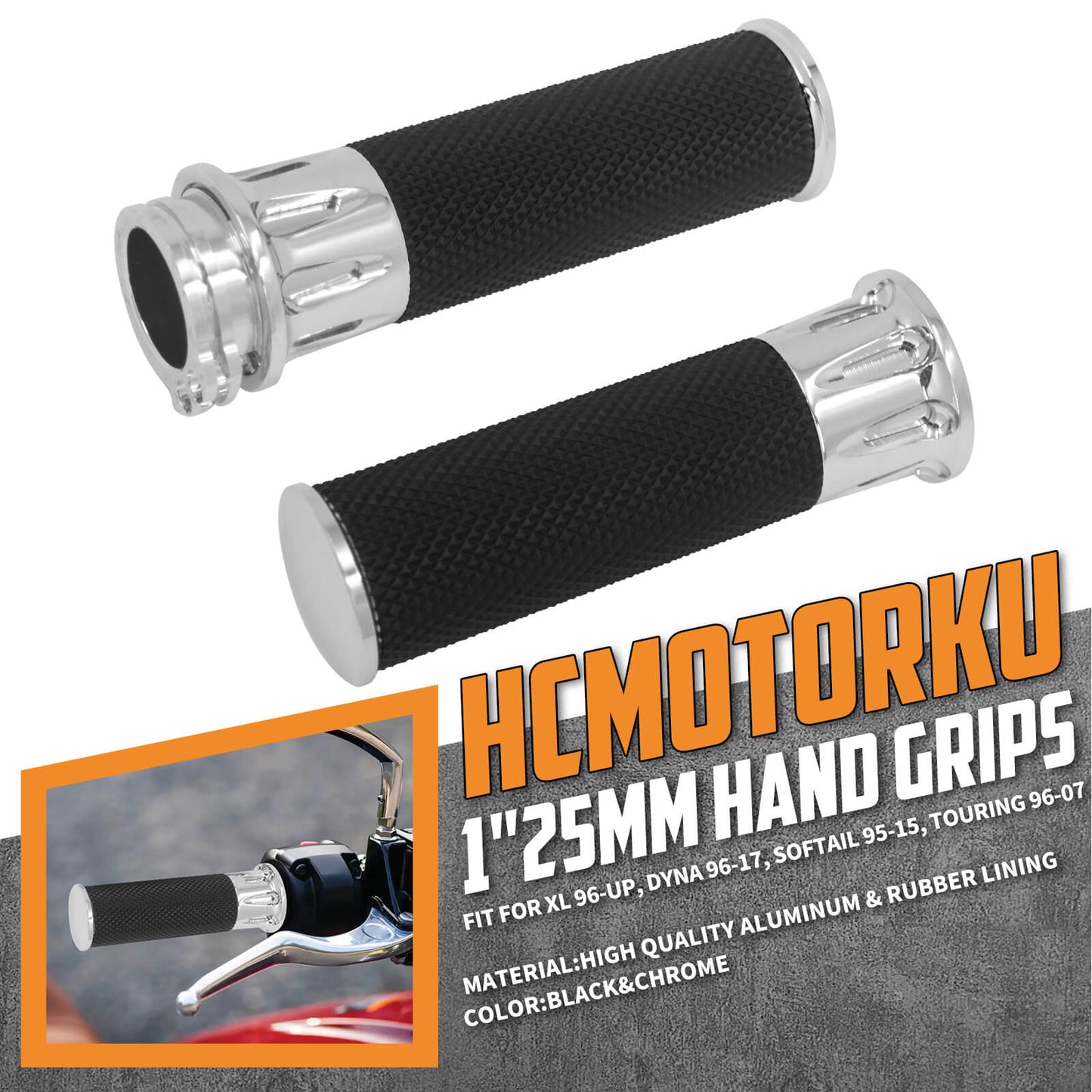 1" CNC Cut Handlebar Hand Grips Black Fit For Harley Sportster XL Dyna Softail | HCmotorku