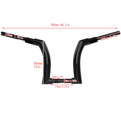 12" Ape Hanger Handlebar Black Fit For Harley Touring Road King 2014-up | HCmotorku