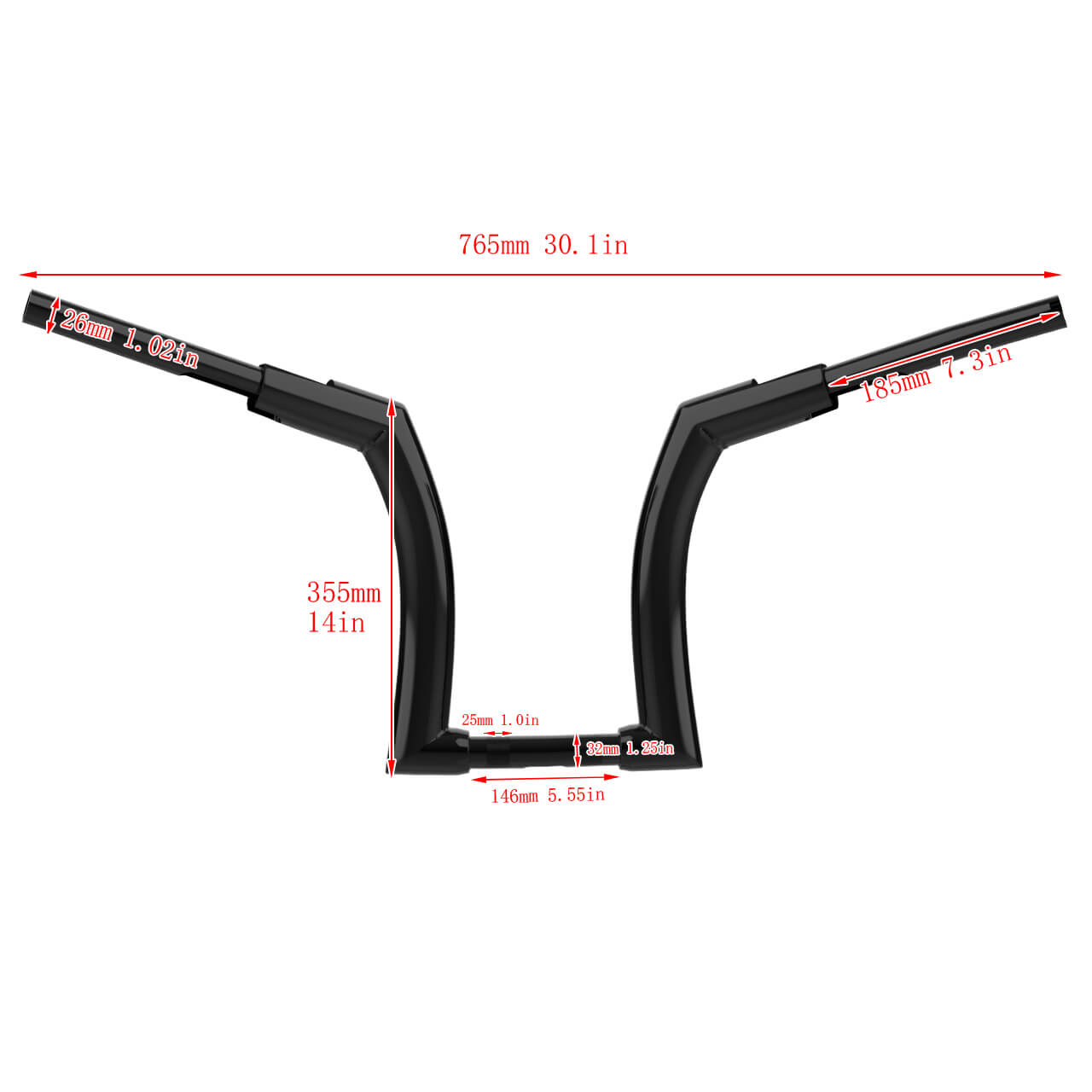 14" Ape Hanger Handlebar 1.25" Riser Black For Harley Road King 2014-2023 | HCmotorku