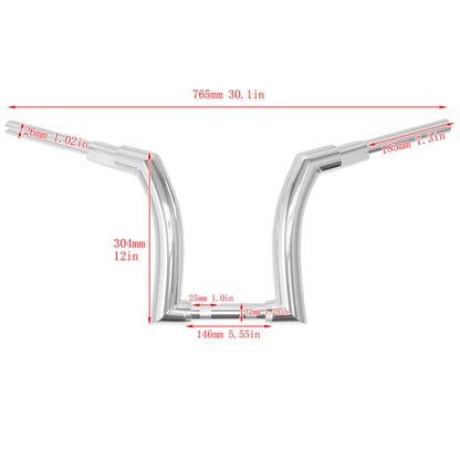 12" Handlebar Z Bar 1.25" Chrome Fit For Harley Touring Road King Glide 2014-2023 | HCmotorku