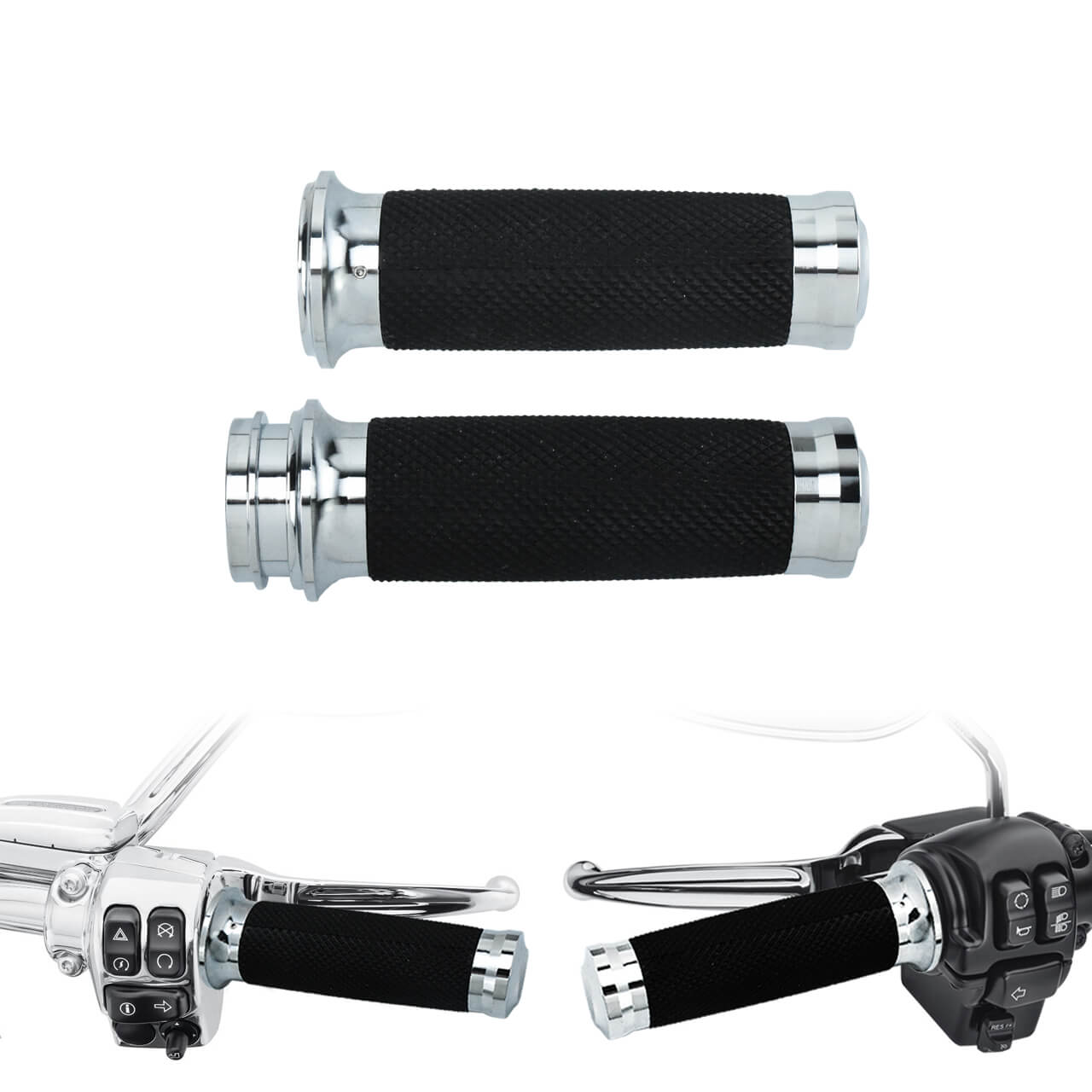 1" Electronic Throttle Hand Grips Handle Bar Chrome For Harley Touring Softail | HCmotorku