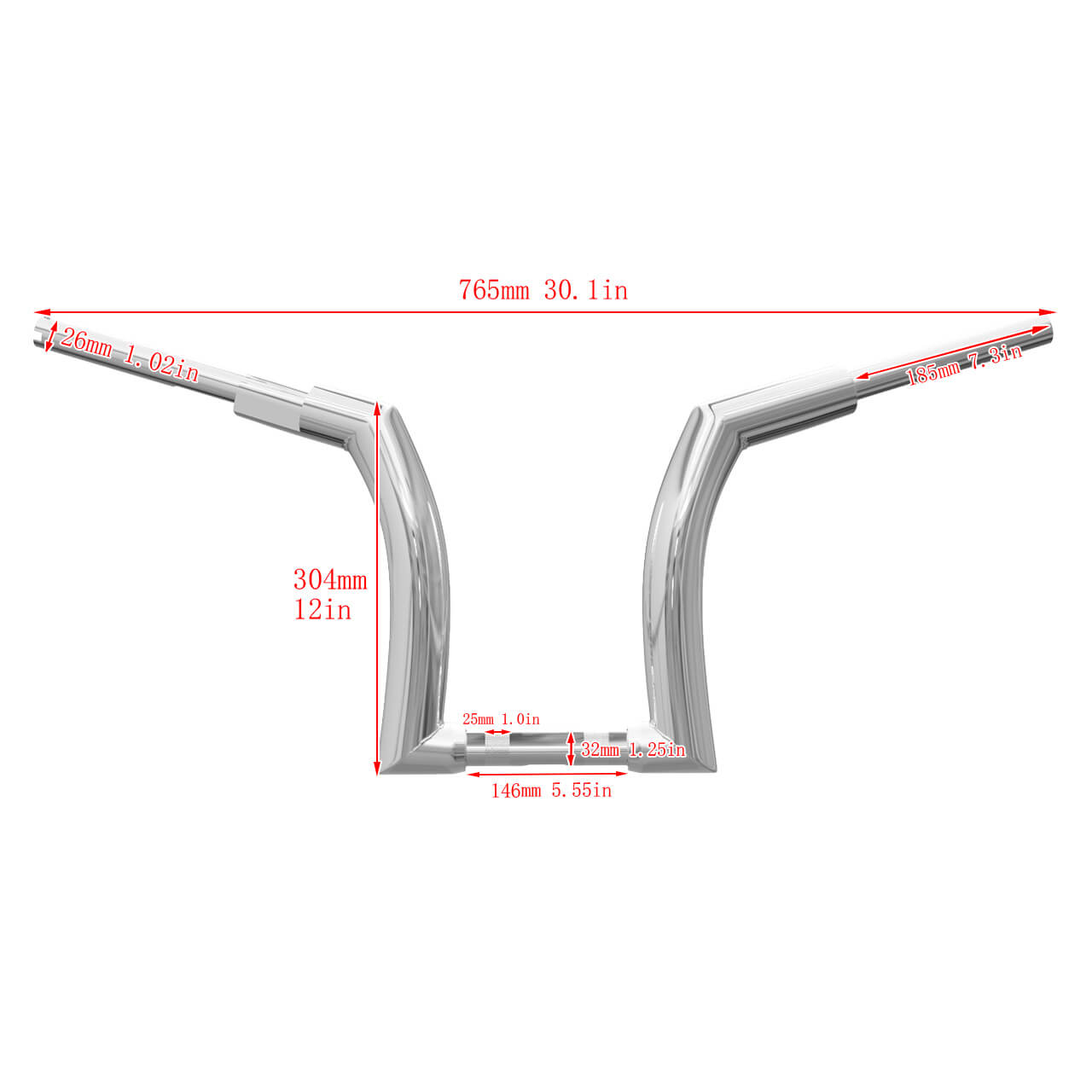 1.25" 33mm Handlebar 12" Rise Fat Drag Bar Ape Hanger Chrome Fit For Harley Dyna | HCmotorku