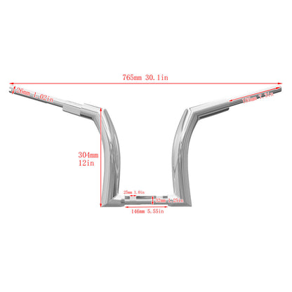 1.25" 33mm Handlebar 12" Rise Fat Drag Bar Ape Hanger Chrome Fit For Harley Dyna | HCmotorku