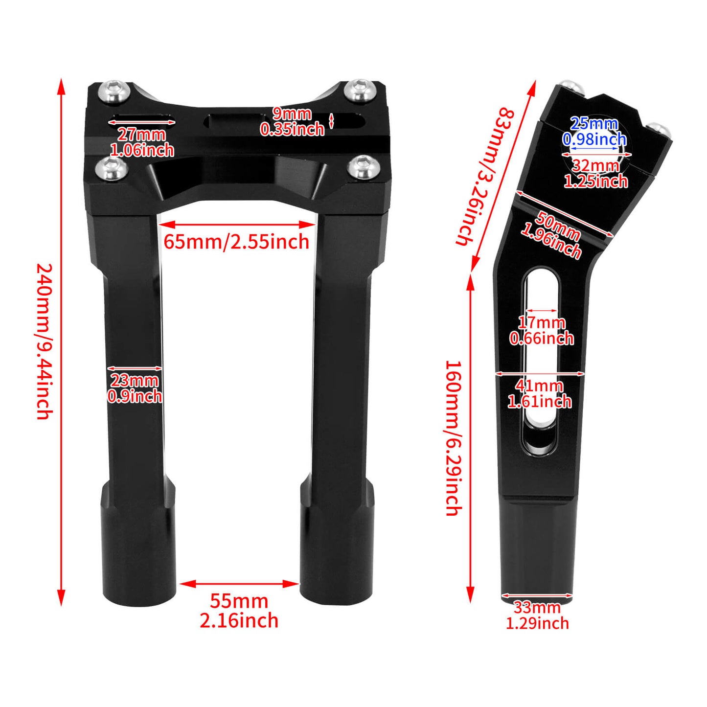 Motorcycle 10” Tall Handlebar Riser for Harley 1 inch Handlebar Dyna Softail | HCmotorku