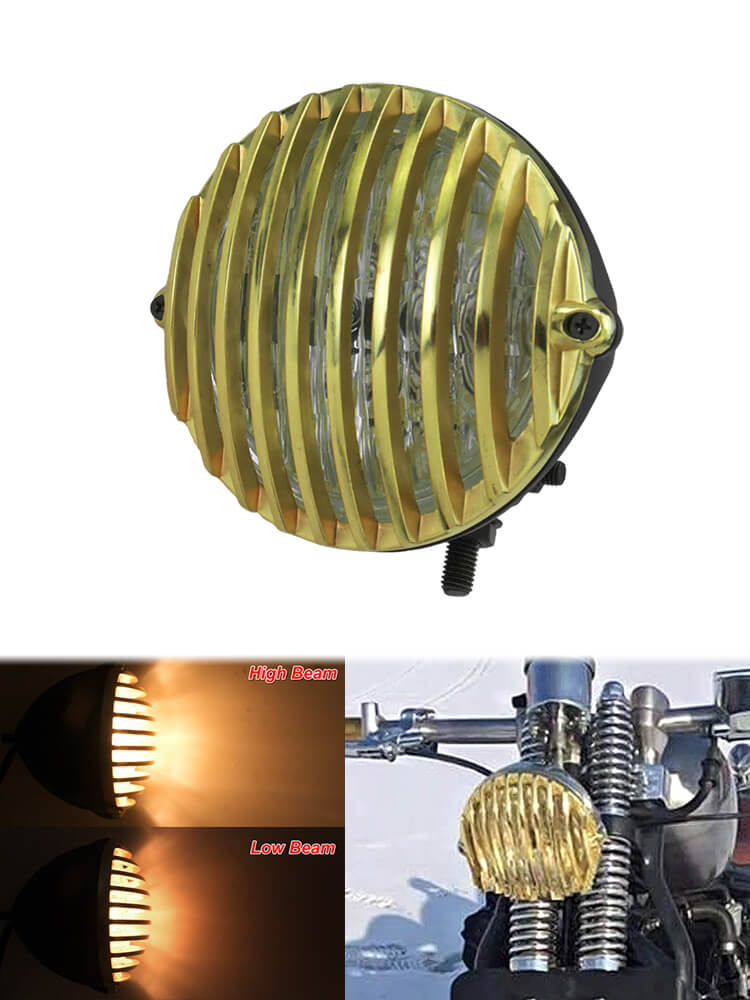 Motorcycle Headlight w/ Gold Grill Cover | HCmotorku