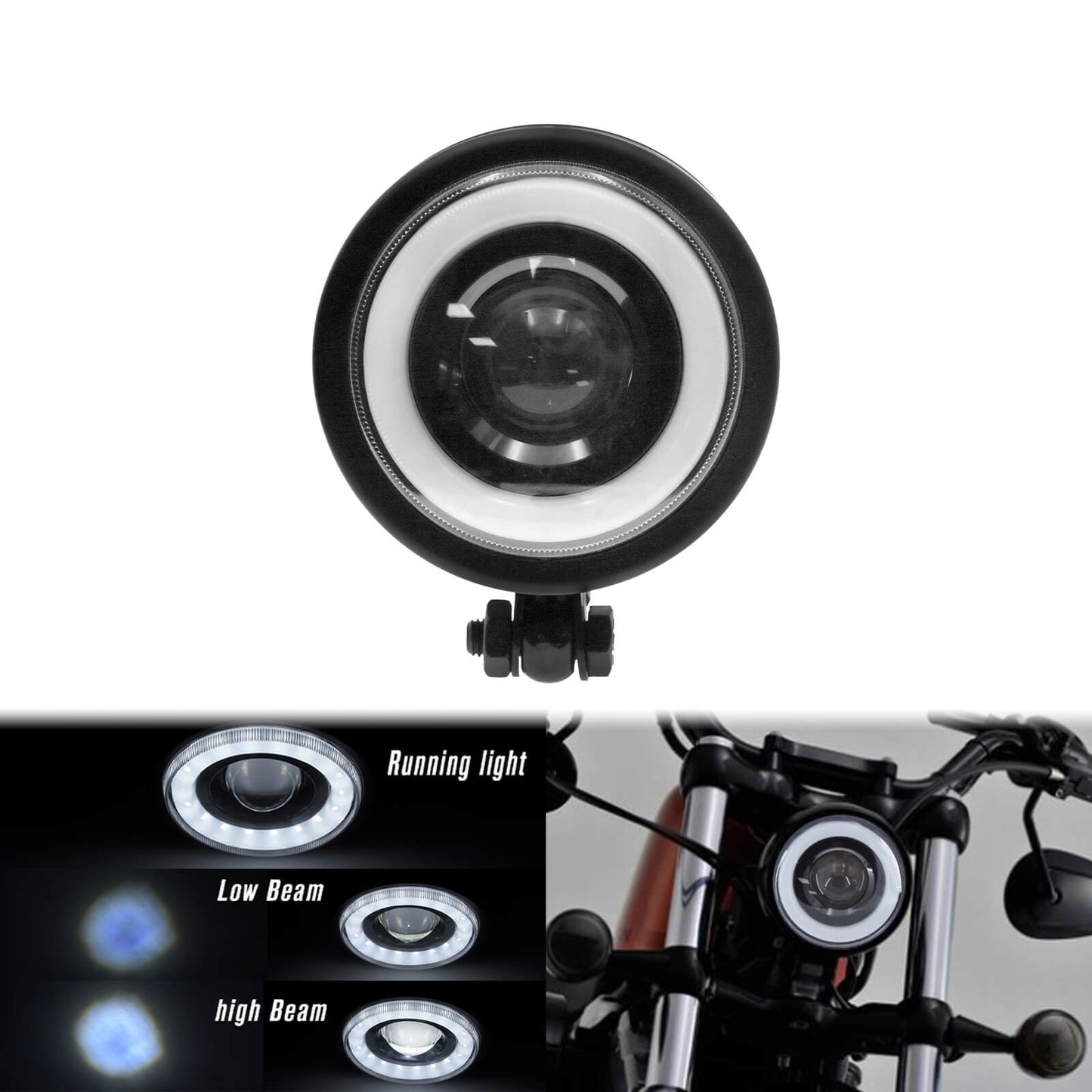 4.3" LED Headlight High Low w/ White Light Black Fit For Harley Sportster XL | HCmotorku