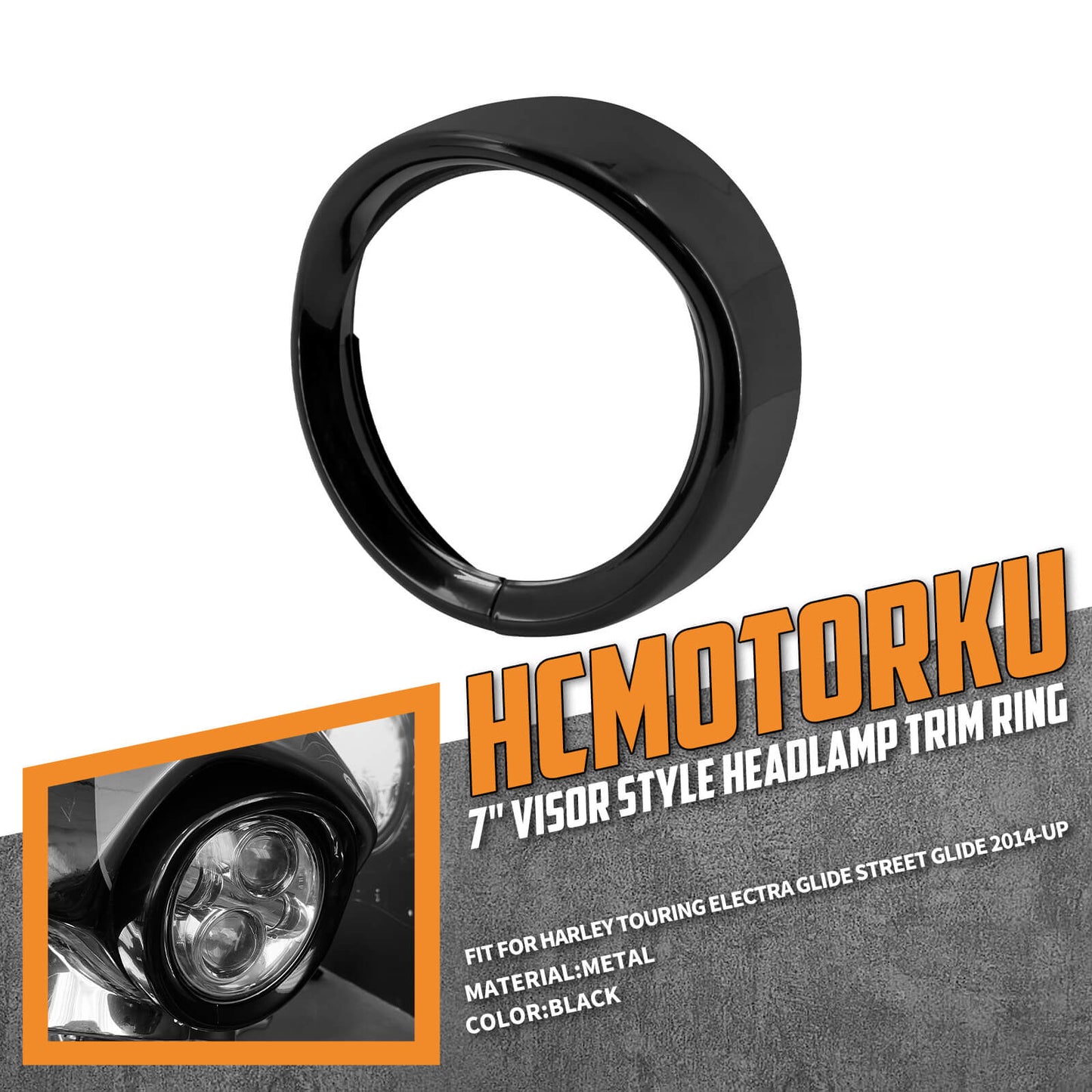 7" Headlight Head Lamp Trim Ring Bezel Visor Cover Fit For Harley Touring 2014-UP | HCmotorku