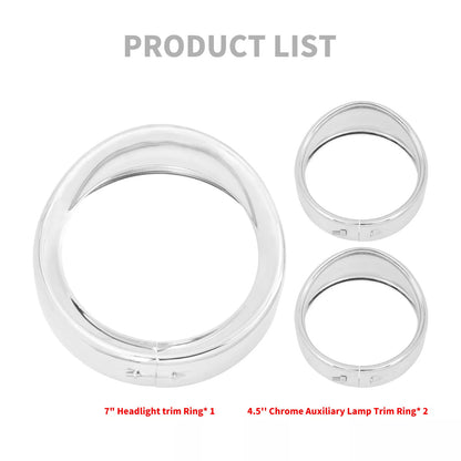 4.5" Auxiliary Passing 7" Headlight Trim Light Visor Trim Ring For Harley Softail | HCmotorku