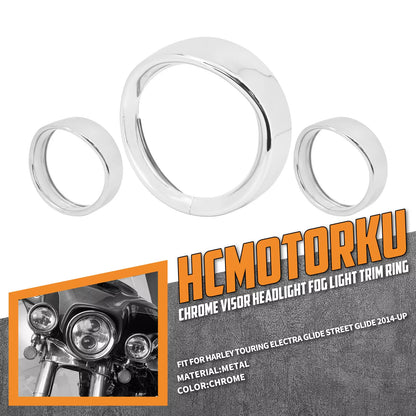 7" Headlight 4.5" Auxiliary Passing Light Trim Ring Chrome Visor Bezel For Harley | HCmotorku