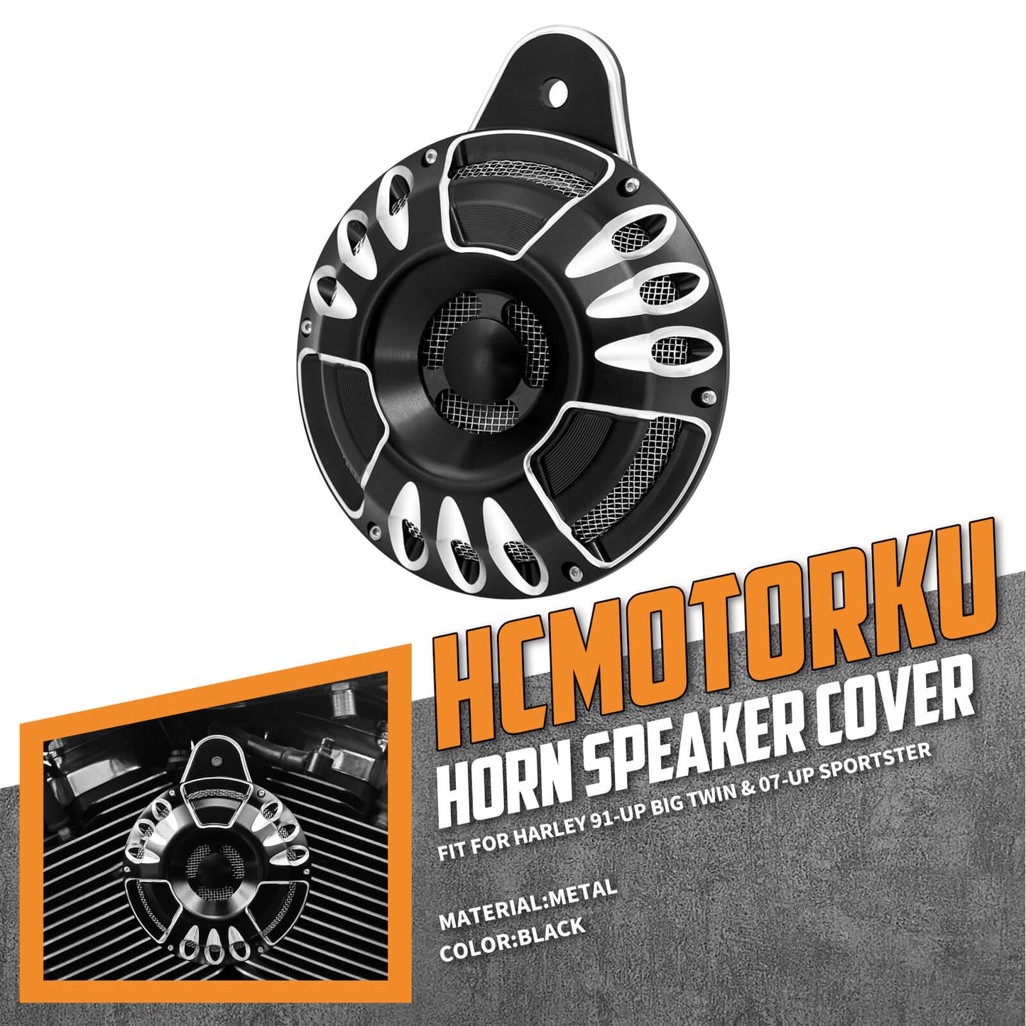 Motorcycle CNC Horn Speaker Cover Black Fit For Harley Touring Dyna Sportster | HCmotorku