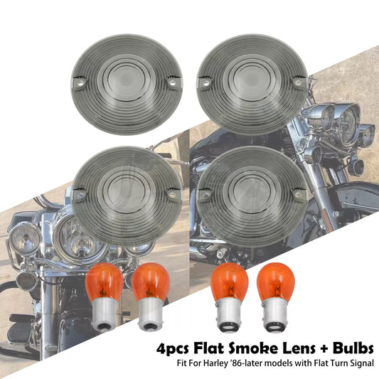 4 PCS Smoke Turn Signal Lens Covers Bulbs Set Fit For Harley Touring Road Glide | HCmotorku