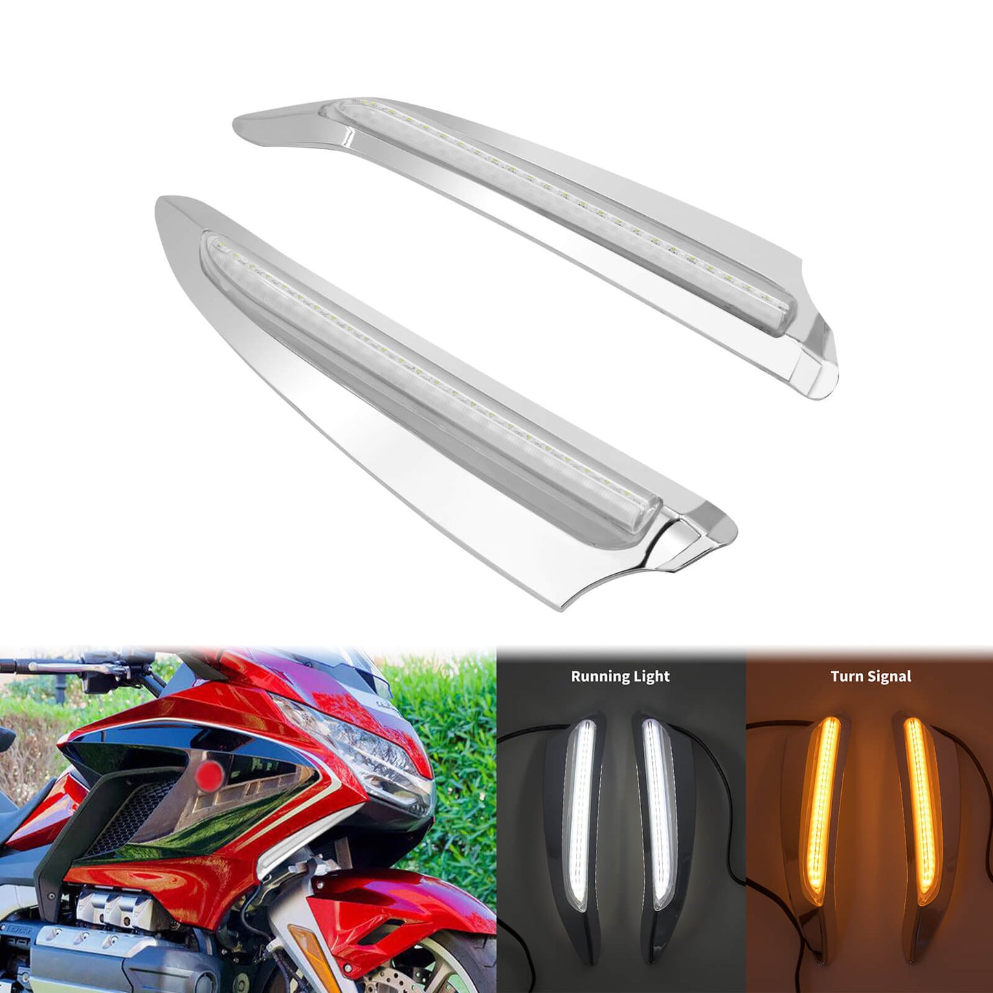 Front Lighted Vent Trim LED Turn Signal Light Chrome Fit For Honda GL1800 2018-UP | HCmotorku