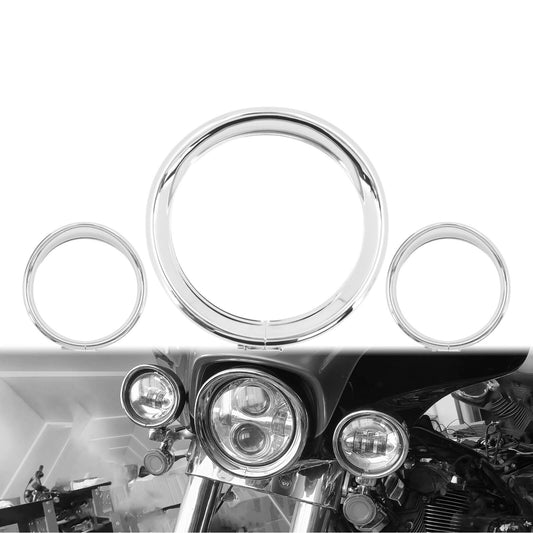 7" Headlight 4.5" Passing Light Trim Ring Bezel Visor Fit For Harley Touring 1994-UP | HCmotorku