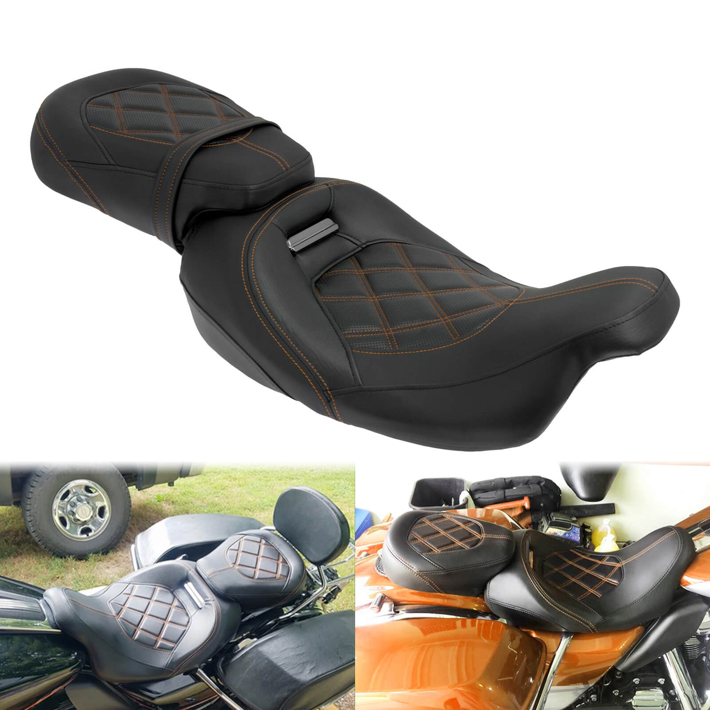 Low Profile Rider And Passenger Seat Orange Fit Harley Touring 2009-2023 | HCmotorku