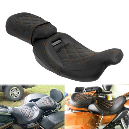 Low Profile Rider And Passenger Seat Orange Fit Harley Touring 2009-2023 | HCmotorku