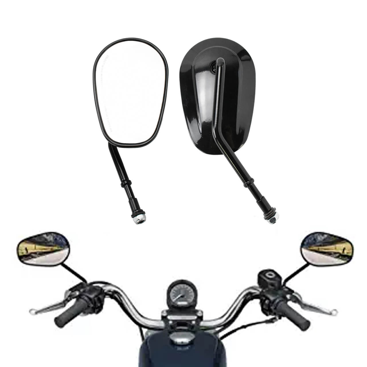 Rear View Mirrors Gloss Black For Harley Universal 8mm Touring Softail Sportster | HCmotorku