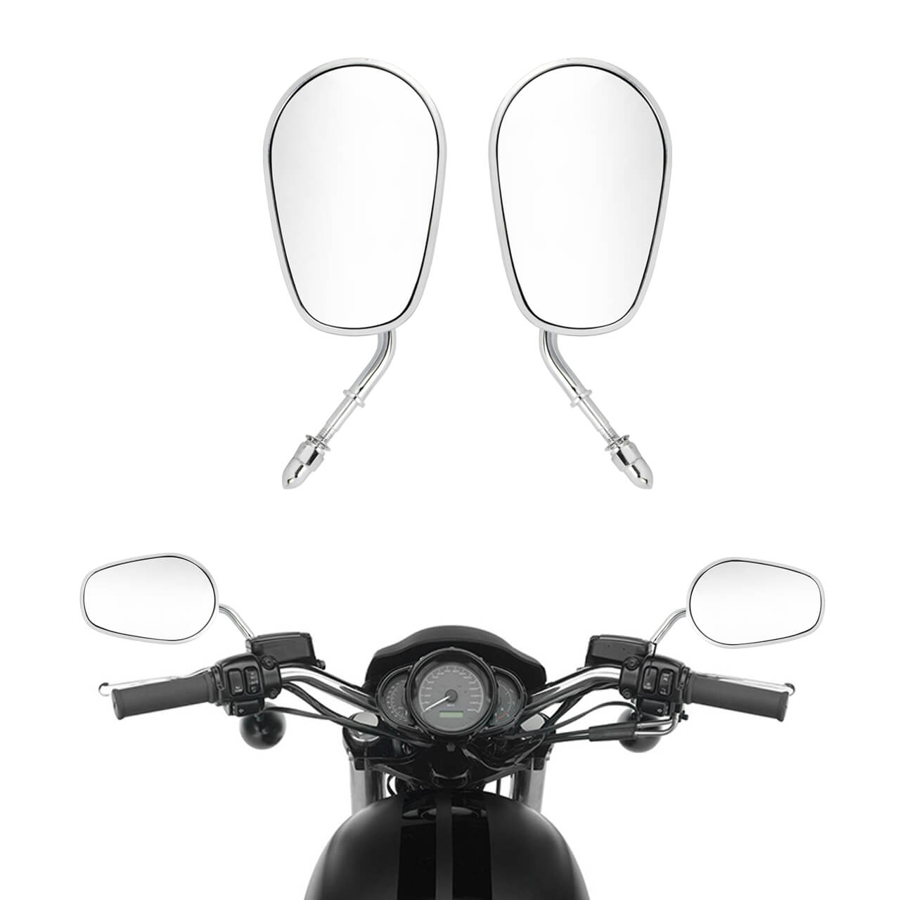 Rear View Mirrors Chrome For Harley Universal 8mm Touring Softail Dyna Sportster | HCmotorku