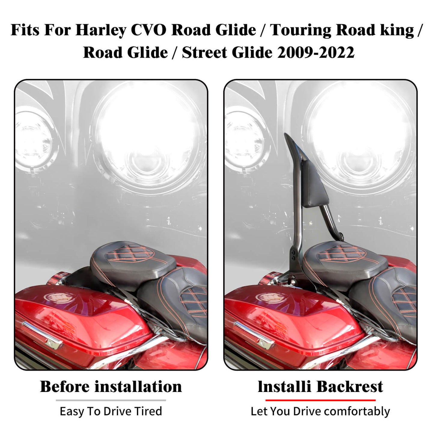 22" Detachable Passenger Backrest Sissy Bar For Harley Touring 2009-2023 | HCmotorku