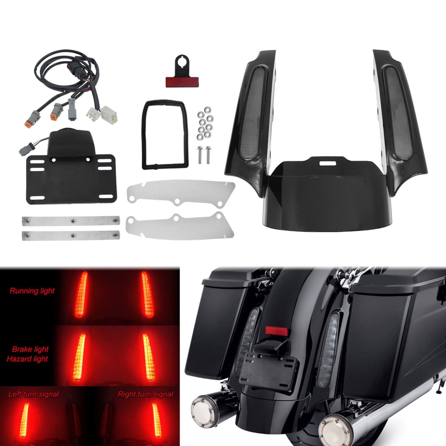 Rear Fender Fascia LED Red Turn Signal Light Black Fit For Harley Touring Glide | HCmotorku