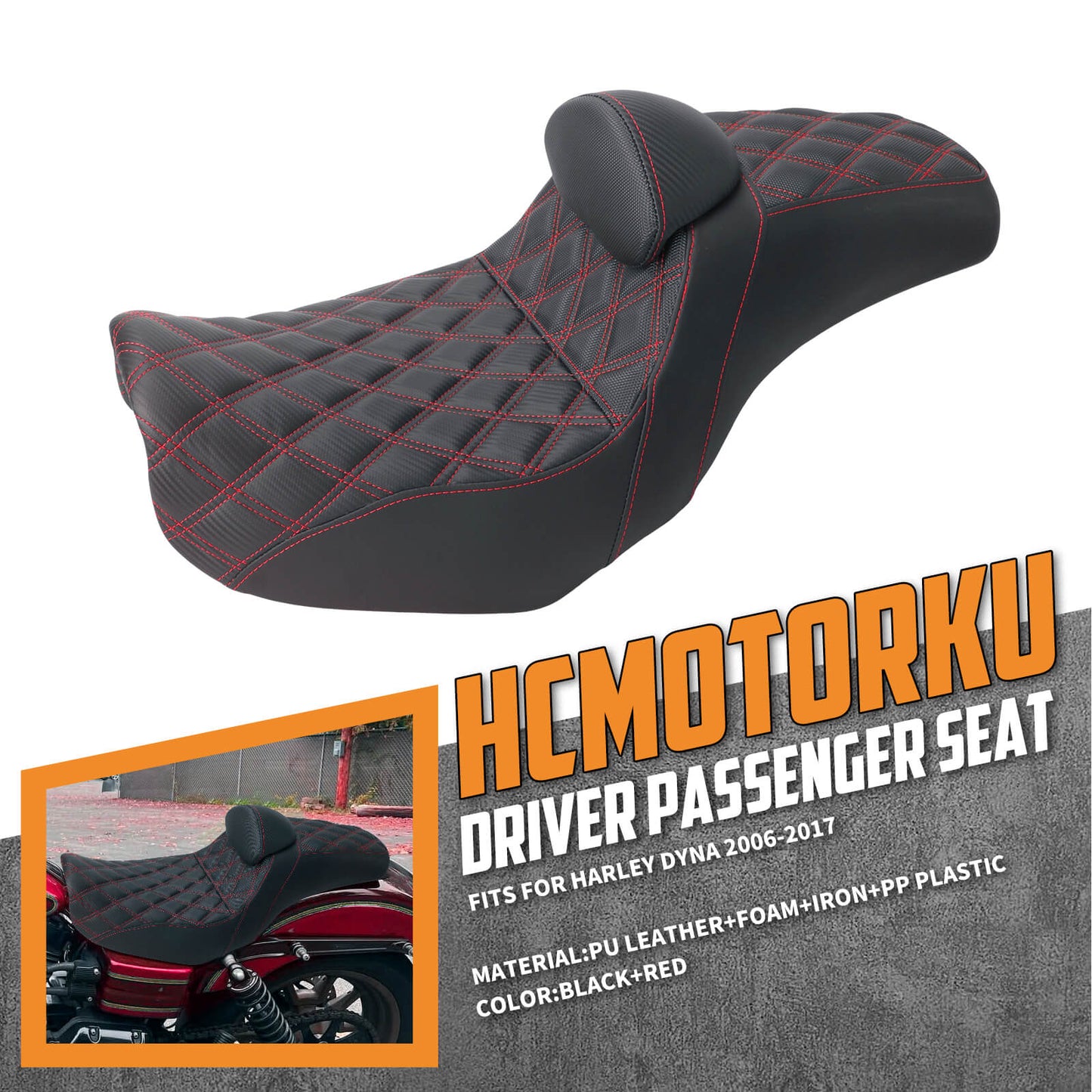 Two-Up Seat Rider Passenger Red Line Fit For Harley Dyna 2006-2017 | HCmotorku