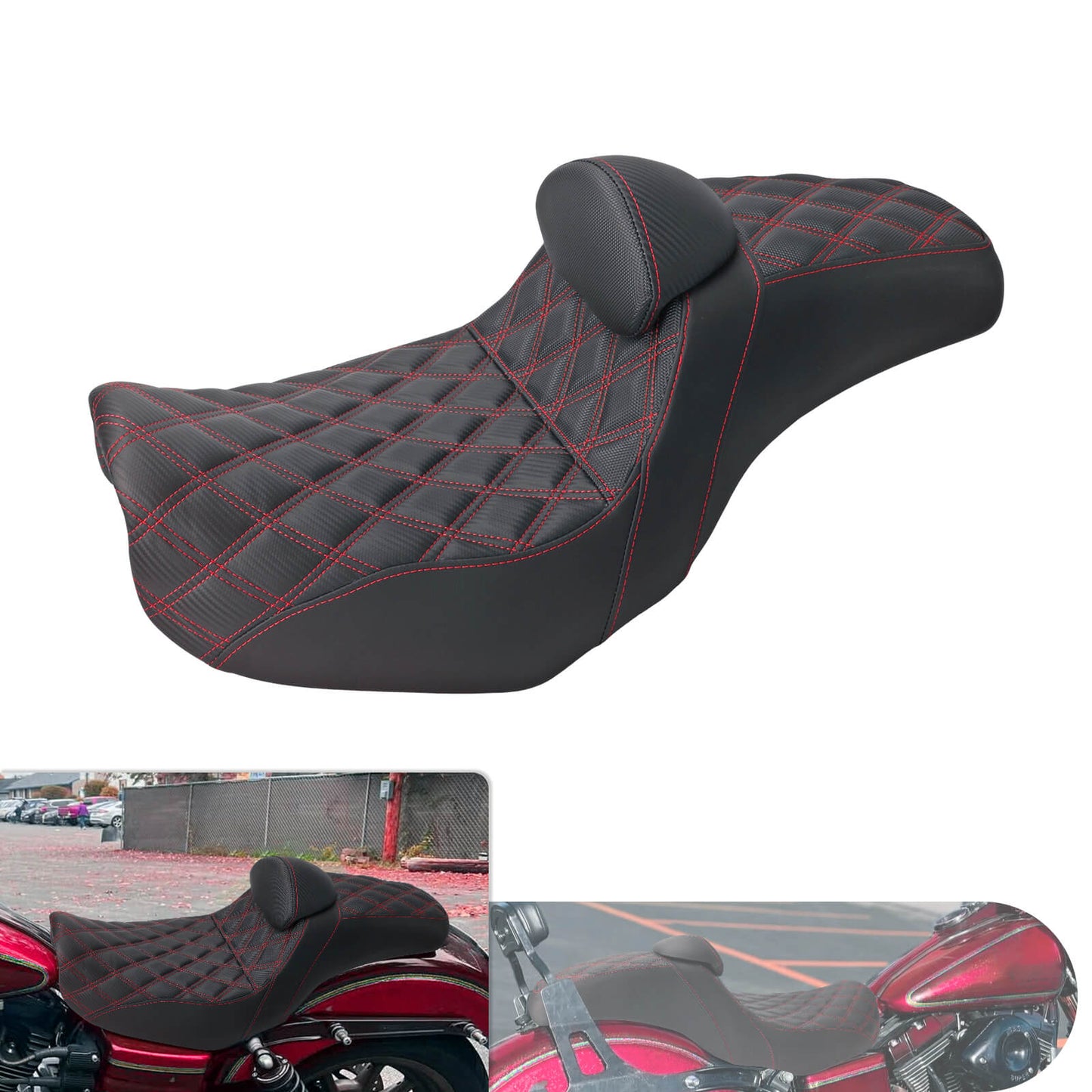 Two-Up Seat Rider Passenger Red Line Fit For Harley Dyna 2006-2017 | HCmotorku